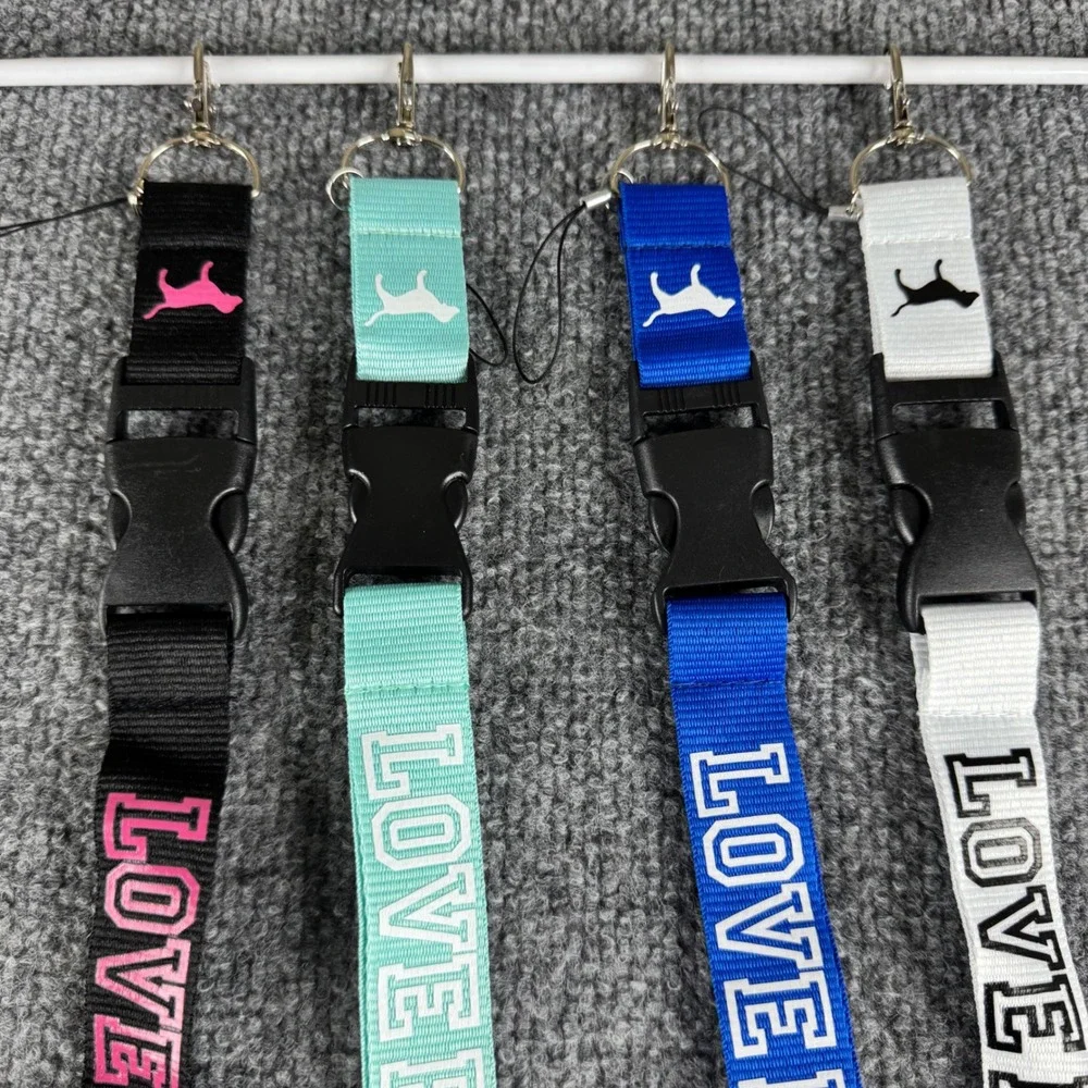 Victoria's Secret PINK Lanyard Set Key Chain ID Holder Black Blue Mint White 4pc